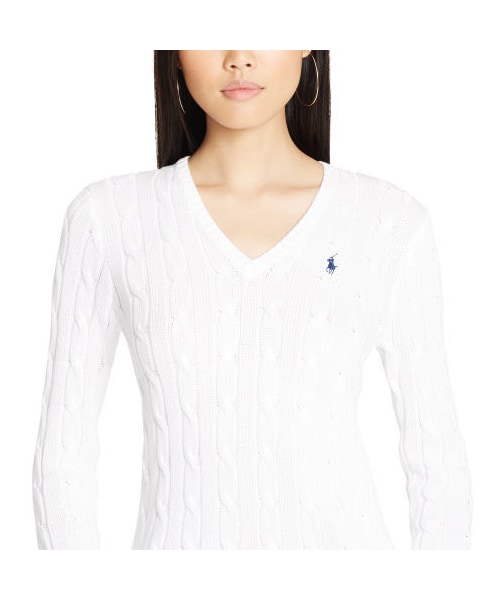 POLO RALPH LAUREN（ポロ ラルフ ローレン）の「Polo Ralph Lauren Cable-Knit V-Neck Sweater（ニット/セーター・レディース・white・XS/M/L/XL）」の3枚目の写真
