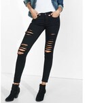 EXPRESS | Express distressed black mid rise jean legging(Denim pants)