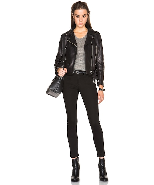 Acne Studios アクネ ライダースジャケット【MOCK】 ACNE STUDIOS Mock Black Leather Asymmetric Zip Belted Moto