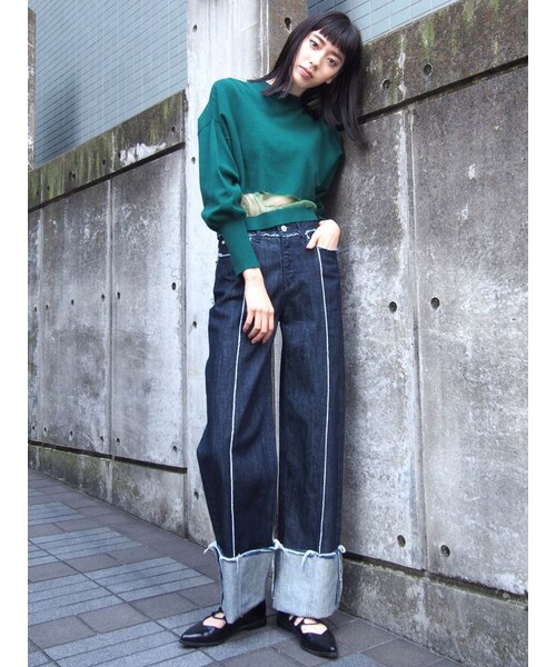 EMODA（エモダ）の「TUCK SLEEVE SKINニット（トップス・レディース・グレー/ブラック/ピンク/グリーン・F）」の7枚目の写真