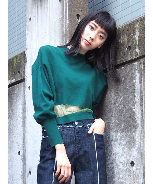 EMODA（エモダ）の「TUCK SLEEVE SKINニット（トップス・レディース・グレー/ブラック/ピンク/グリーン・F）」の5枚目の写真