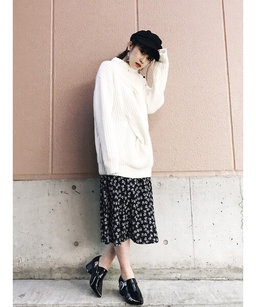 MURUA（ムルーア）の「【2017年春新作】little flowerフレアスカート（スカート・レディース・ブラック/レッド・1/2）」の3枚目の写真