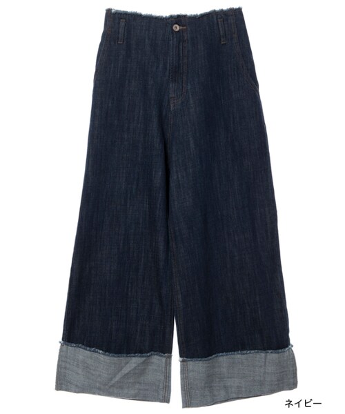 w closet（ダブルクローゼット）の「【S/S】カットオフウエストロールアップデニム（パンツ・レディース・ブルー/ネイビー・FREE）」の2枚目の写真