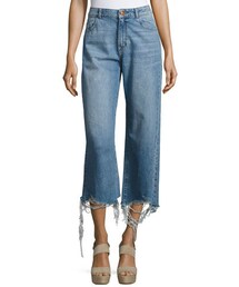 DL1961    | DL 1961 Hepburn High-Rise Wide-Leg Jeans with Shredded Hem, Slate(デニムパンツ)