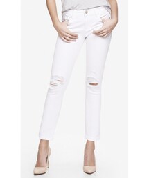 EXPRESS | White Mid Rise Distressed Cropped Jean Legging(デニムパンツ)