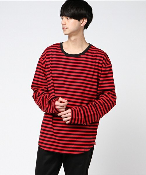 CASPER JOHN AIVER（キャスパージョンアイバー）の「CASPER JOHN AIVER　スーパーロングアームボーダーロンT（Tシャツ/カットソー・メンズ・ホワイト×ブラック/ブラック×レッド/ブラック×ブルー・MEDIUM/LARGE）」の5枚目の写真