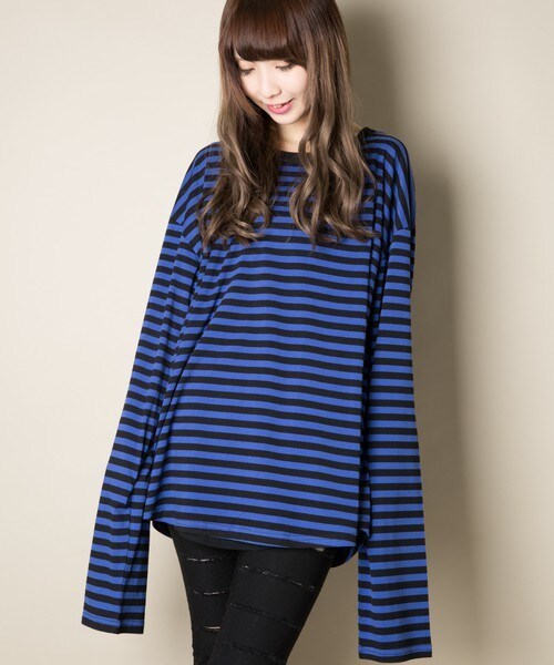 CASPER JOHN AIVER（キャスパージョンアイバー）の「CASPER JOHN AIVER　スーパーロングアームボーダーロンT（Tシャツ/カットソー・メンズ・ホワイト×ブラック/ブラック×レッド/ブラック×ブルー・MEDIUM/LARGE）」の8枚目の写真