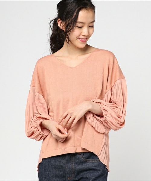 INTERPLANET（インタープラネット）の「綿ﾚｰﾖﾝﾌﾟﾘｰﾂ切り替えPO（ニット/セーター・レディース・ライトベージュ/ネイビー/ピンクベージュ・FREE）」の13枚目の写真