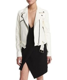 KENDALL + KYLIE | Kendall + Kylie Belted Zip-Front Leather Jacket, White(ライダースジャケット)