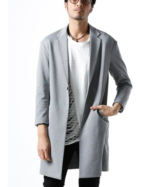 Luv maison(ラブメゾン)の「ポリエステルドロップショルダーチェスターコート(ジャケット/アウター・メンズ・グレー/カーキ・M/L/XL)」の1枚目の写真