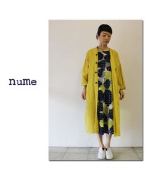 傳 tutaee | nume ヌメ　monoLABO モノラボ　コットンシャンブレーCPガラスプリントワンピース　#ネイビーｘイエロー【送料無料】(ワンピース)