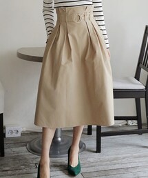 DHOLIC | リングベルトSETハイウエストツータックミモレスカート(スカート)