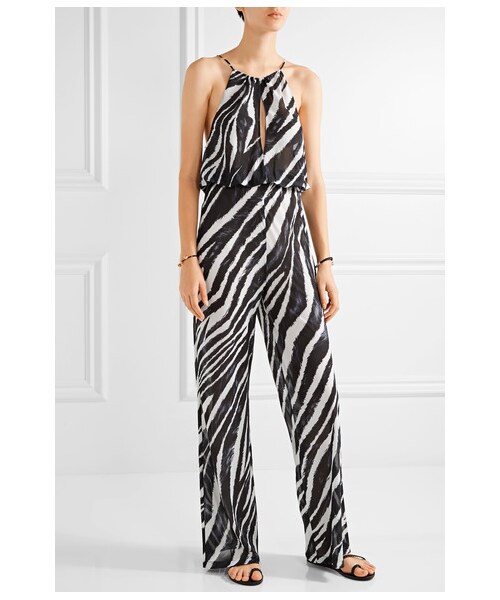 L'Agent by Agent Provocateur（ジャン バイ エージェント プロヴォケイター）の「L'Agent by Agent Provocateur - Isabell Zebra-print Chiffon Jumpsuit - Black（その他パンツ・レディース・black・small/medium/large）」の4枚目の写真