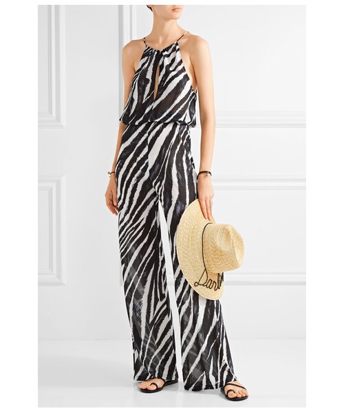 L'Agent by Agent Provocateur（ジャン バイ エージェント プロヴォケイター）の「L'Agent by Agent Provocateur - Isabell Zebra-print Chiffon Jumpsuit - Black（その他パンツ・レディース・black・small/medium/large）」の3枚目の写真