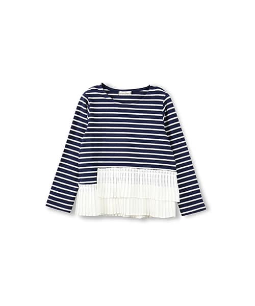 BRANSHES（ブランシェス）の「ボーダー×プリーツ使い長袖Tシャツ（Tシャツ/カットソー・キッズ・ネイビーブルー/ブラック・80～150）」の2枚目の写真