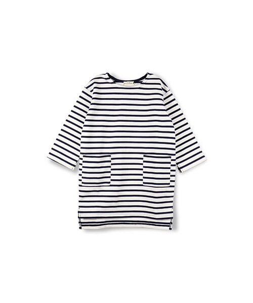 BRANSHES(ブランシェス)の「ミニ裏毛ボーダーワンピース(ワンピース・キッズ・ネイビーブルー/レッド・80~150)」の1枚目の写真