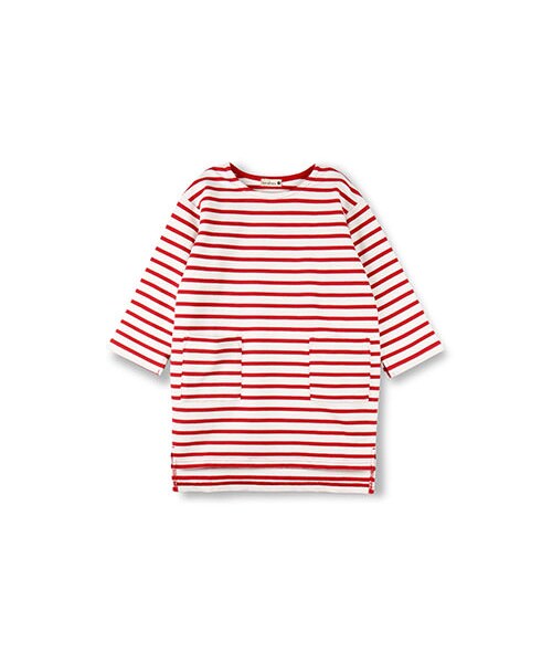 BRANSHES(ブランシェス)の「ミニ裏毛ボーダーワンピース(ワンピース・キッズ・ネイビーブルー/レッド・80~150)」の2枚目の写真