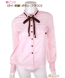 Bobon21 | ハート刺繍タイリボンブラウス(シャツ/ブラウス)