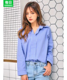 KORMARCH | オープンカラーストライプパターンシャツ(シャツ/ブラウス)
