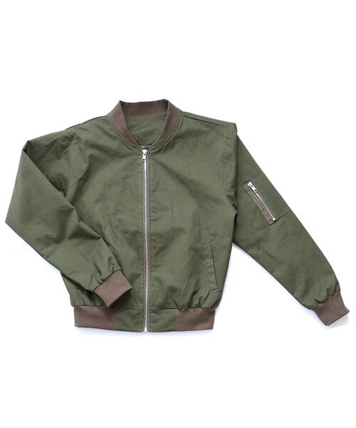 aimoha(アイモハ)の「ショルダージップMA-1ブルゾン(ブルゾン・レディース・カーキ/グレー・S/M)」の1枚目の写真