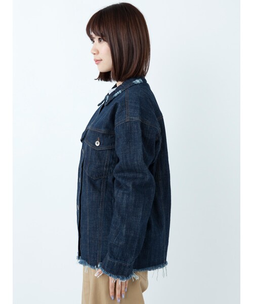 w closet（ダブルクローゼット）の「カットオフビッグGジャン（ジャケット/アウター・レディース・ブルー/ネイビー・FREE）」の4枚目の写真