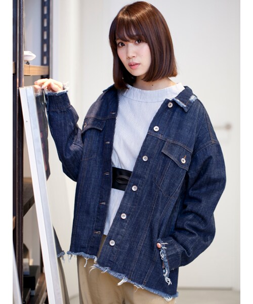 w closet（ダブルクローゼット）の「カットオフビッグGジャン（ジャケット/アウター・レディース・ブルー/ネイビー・FREE）」の3枚目の写真