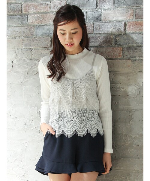 Honeys（ハニーズ）の「レースキャミアンサンブル（アンサンブル・セット商品・レディース・オフ/クロ/ピンク/グレー・Ｍ/Ｌ）」の4枚目の写真