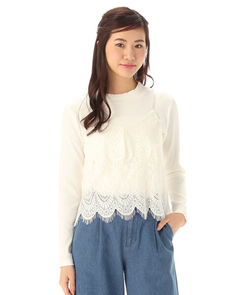 Honeys（ハニーズ）の「レースキャミアンサンブル（アンサンブル・セット商品・レディース・オフ/クロ/ピンク/グレー・Ｍ/Ｌ）」の2枚目の写真