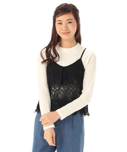 Honeys（ハニーズ）の「レースキャミアンサンブル（アンサンブル・セット商品・レディース・オフ/クロ/ピンク/グレー・Ｍ/Ｌ）」の3枚目の写真