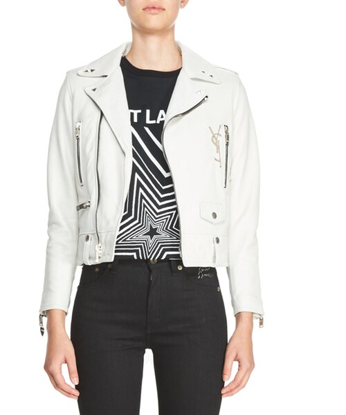 Saint Laurent(サンローラン)の「Saint Laurent L01 Leather Motorcycle Jacket with Deconstructed Logo, White(ライダースジャケット・レディース・White・40 FR (8 US)/36 FR (4 US)/38 FR (6 US))」の4枚目の写真
