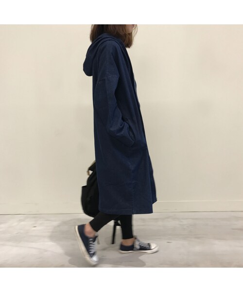 copine（コピン）の「★再入荷★フード付コットン長袖ゆったりドルマンデニムコート（デニムジャケット・レディース・その他）」の6枚目の写真