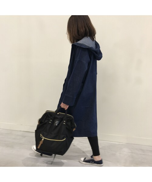 copine（コピン）の「★再入荷★フード付コットン長袖ゆったりドルマンデニムコート（デニムジャケット・レディース・その他）」の7枚目の写真