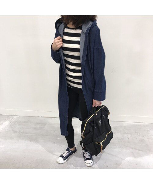 copine（コピン）の「★再入荷★フード付コットン長袖ゆったりドルマンデニムコート（デニムジャケット・レディース・その他）」の4枚目の写真