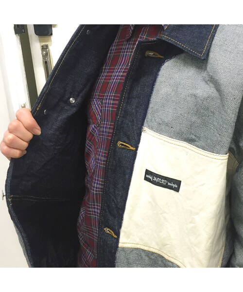 elephant TRIBAL fabrics パネルパッチデニムジャケット 黒 elephant TRIBAL fabrics パネルパッチデニムジャケット 黒