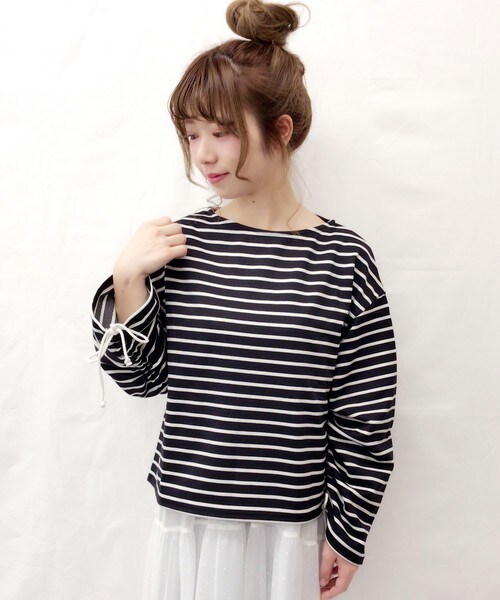 archives（アルシーヴ）の「【Web限定】シャーリングスリーブトップス（Tシャツ/カットソー・レディース・ホワイト×ブラック/ブラック×ホワイト/グレー/ピンク・MEDIUM）」の14枚目の写真