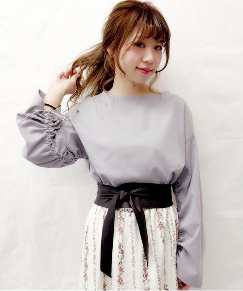 archives（アルシーヴ）の「【Web限定】シャーリングスリーブトップス（Tシャツ/カットソー・レディース・ホワイト×ブラック/ブラック×ホワイト/グレー/ピンク・MEDIUM）」の3枚目の写真