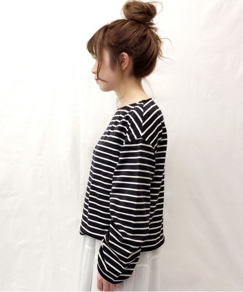 archives（アルシーヴ）の「【Web限定】シャーリングスリーブトップス（Tシャツ/カットソー・レディース・ホワイト×ブラック/ブラック×ホワイト/グレー/ピンク・MEDIUM）」の15枚目の写真