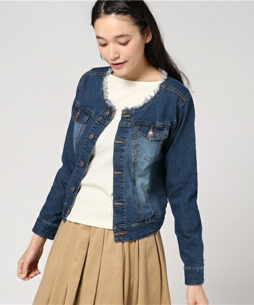 actuel（アクチュエル）の「【ＯandI】ノーカラーデニムＪＫ（デニムジャケット・レディース・ライトブルー/ダークブルー・FREE）」の2枚目の写真
