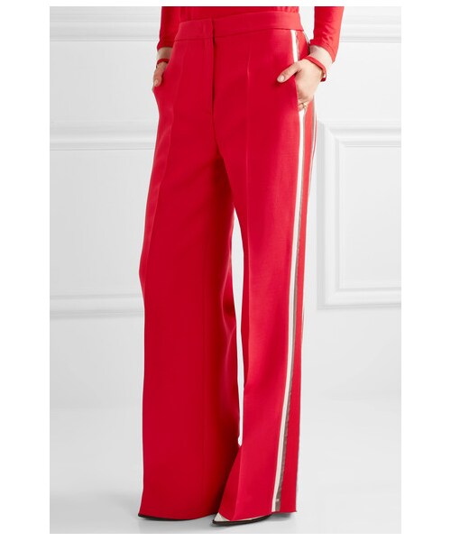 FENDI（フェンディ）の「Fendi - Striped Wool And Silk-blend Wide-leg Pants - Red（その他パンツ・レディース・Red・IT38/IT40/IT42/IT44/IT46）」の3枚目の写真