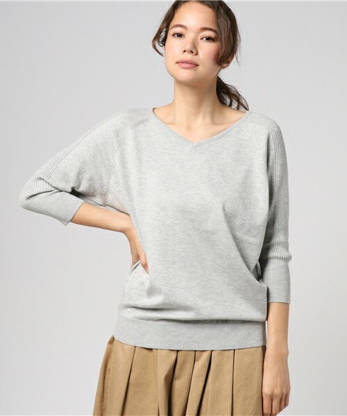 INTERPLANET WINGS（インタープラネットウィング）の「ウォッシャブルVネック7分袖ニット（ニット/セーター・レディース・オフホワイト/グレー/ミント/ネイビー/ピンク・FREE）」の2枚目の写真