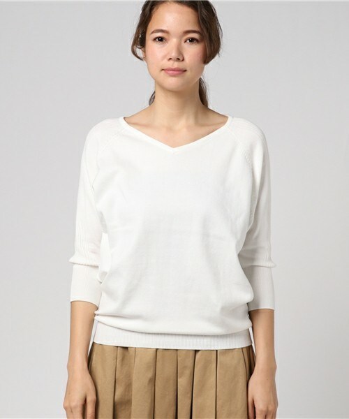 INTERPLANET WINGS（インタープラネットウィング）の「ウォッシャブルVネック7分袖ニット（ニット/セーター・レディース・オフホワイト/グレー/ミント/ネイビー/ピンク・FREE）」の6枚目の写真