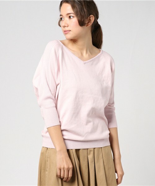 INTERPLANET WINGS（インタープラネットウィング）の「ウォッシャブルVネック7分袖ニット（ニット/セーター・レディース・オフホワイト/グレー/ミント/ネイビー/ピンク・FREE）」の5枚目の写真