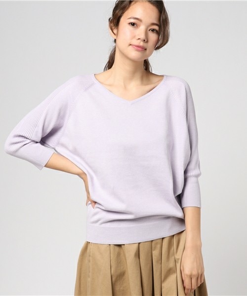 INTERPLANET WINGS（インタープラネットウィング）の「ウォッシャブルVネック7分袖ニット（ニット/セーター・レディース・オフホワイト/グレー/ミント/ネイビー/ピンク・FREE）」の3枚目の写真