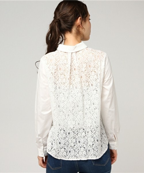 INTERPLANET WINGS（インタープラネットウィング）の「【OP】刺繍×ｺｰﾄﾞﾚｰｽｼｬﾂ（シャツ/ブラウス・レディース・オフホワイト/ネイビー・FREE）」の5枚目の写真