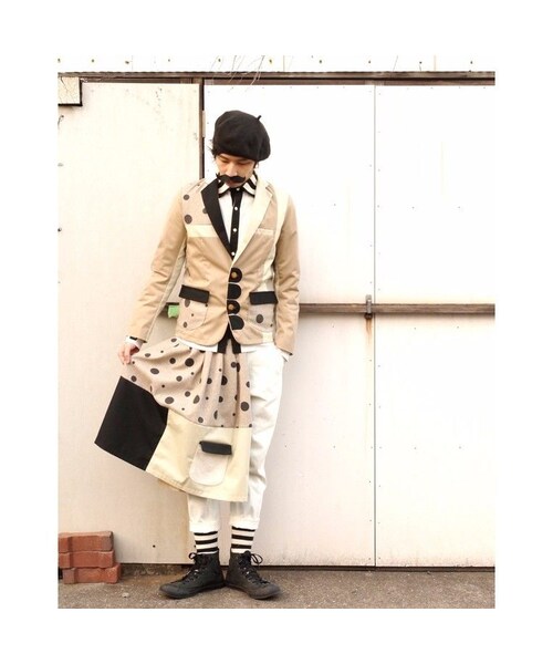 NIRAME.CO（ニラメッコ）の「お手伝いスカート　ベージュ×ドット（スカート・レディース・その他）」の3枚目の写真