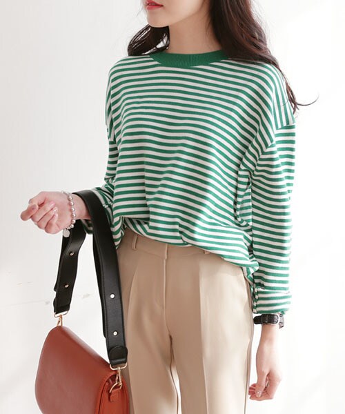 DHOLIC（ディーホリック）の「ロールヘムボーダーニットTシャツ（Tシャツ/カットソー・レディース・FREE）」の2枚目の写真