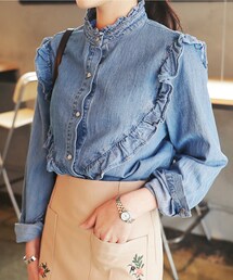 DHOLIC | フリルディテールバンドカラーデニムブラウス(シャツ/ブラウス)