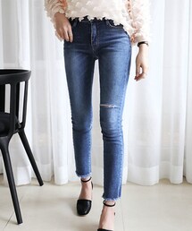 DHOLIC | フリンジヘムスキニーブルーデニムパンツ(デニムパンツ)