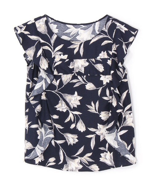 laboratory work(ラボラトリーワーク)の「ユリ柄フリルブラウス(トップス・レディース・オフホワイト系/ネイビー系・M)」の2枚目の写真