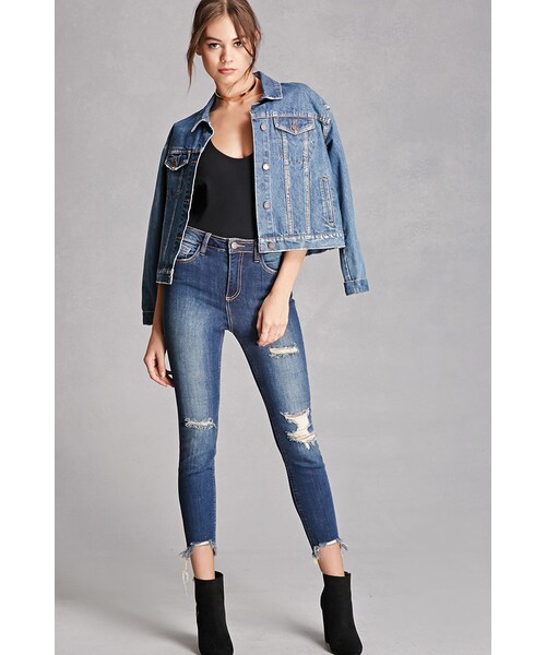 FOREVER 21（フォーエバー トゥエンティーワン）の「FOREVER 21+ Distressed Mid-Rise Jeans（デニムパンツ・レディース・Blue・7/9/11/13）」の2枚目の写真